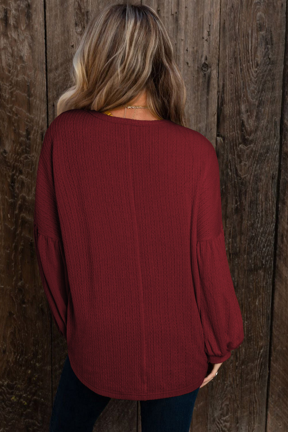 Faux Knit Jacquard Puffy Long Sleeve Top