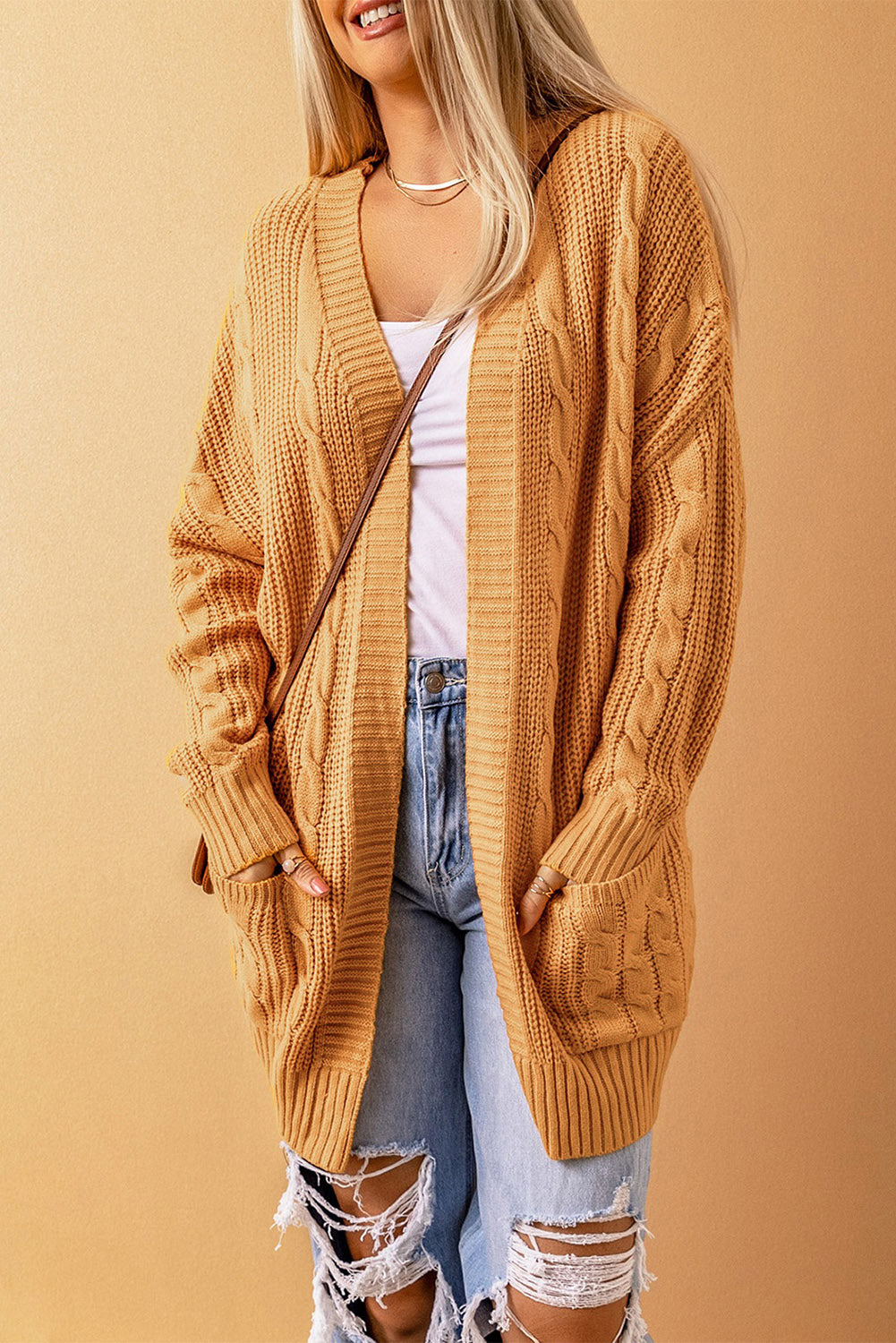 Mustard Knit Texture Long Cardigan