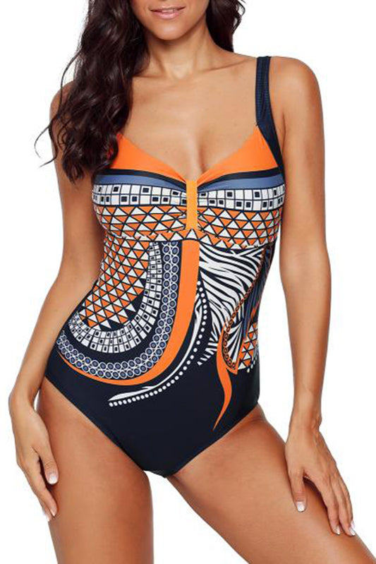 Orange Tribal Print One Piece Swimsuit