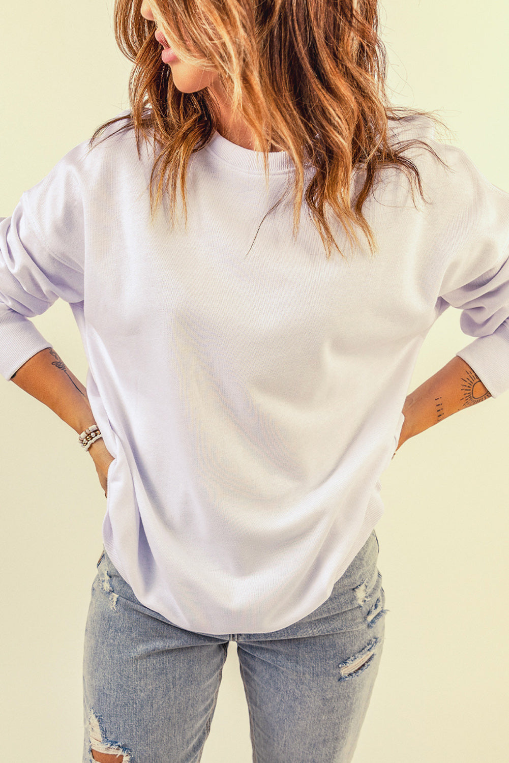 White Oversized Solid Drop Shoulder Sweatshirt