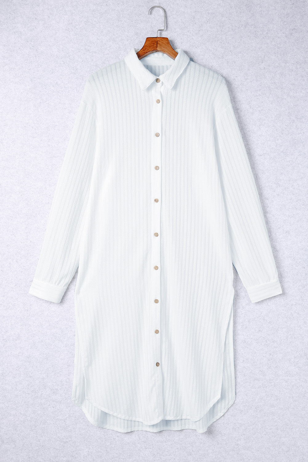 White Striped Crinkle Button Front Cover Up Shirt Dress