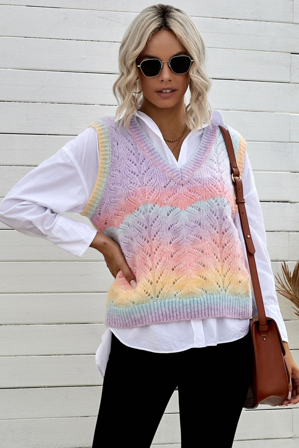 Multicolor V Neck Tie-dye Sweater Vest