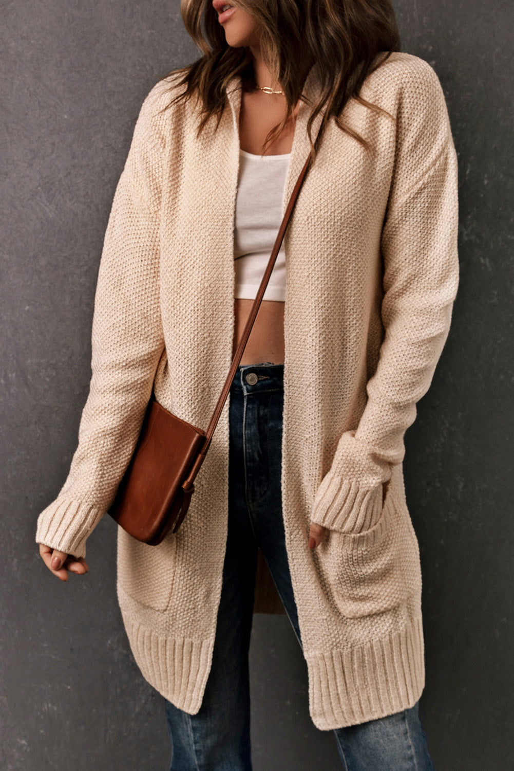 Apricot Hooded Open Knit Cardigan