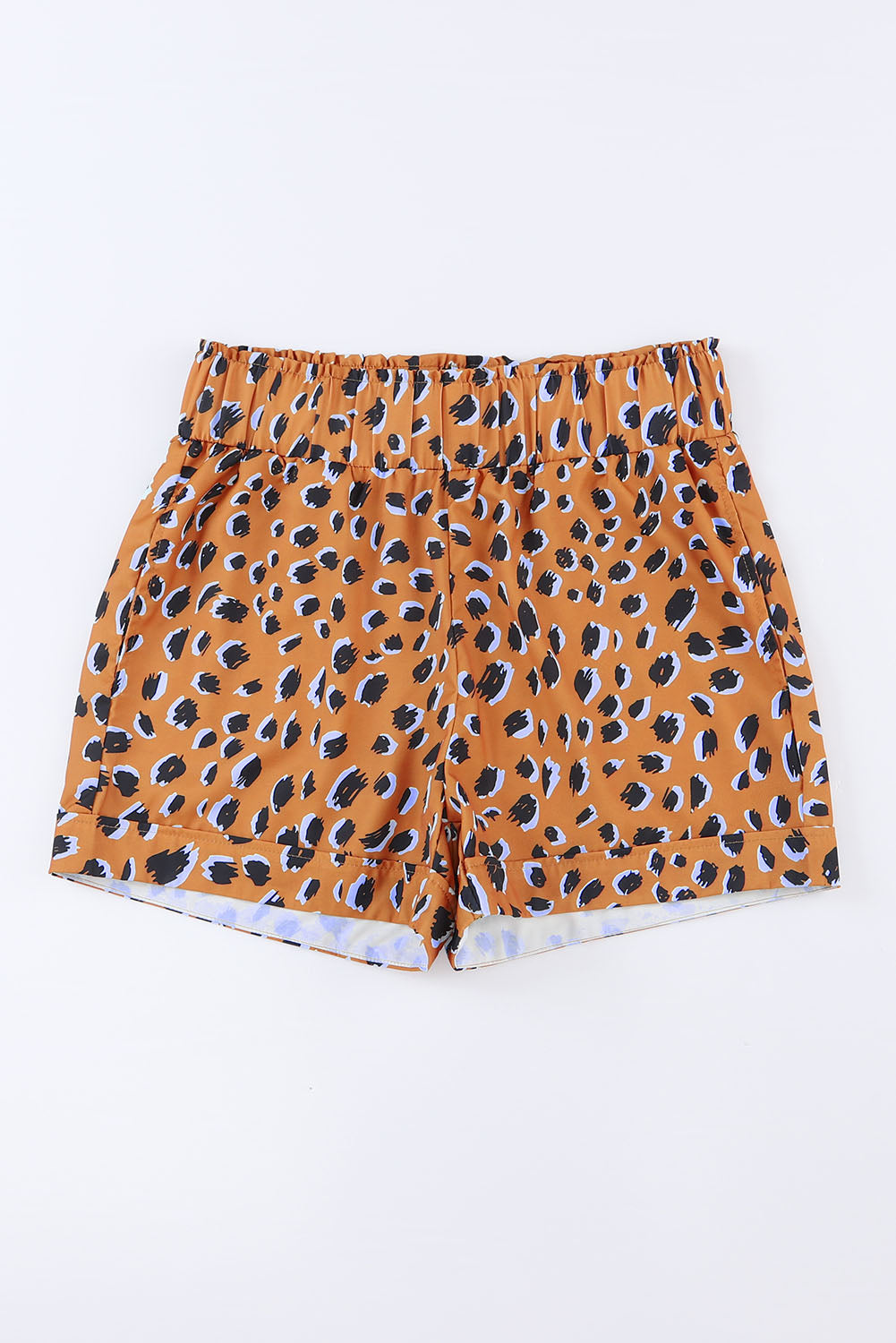 Brown Leopard Print Ruffle Elastic Waist Shorts