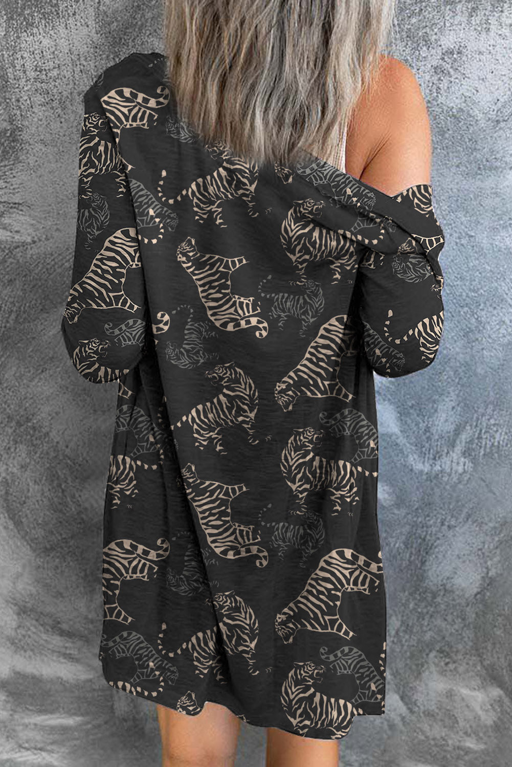 Black Wild Tiger Print Button Front Cardigan