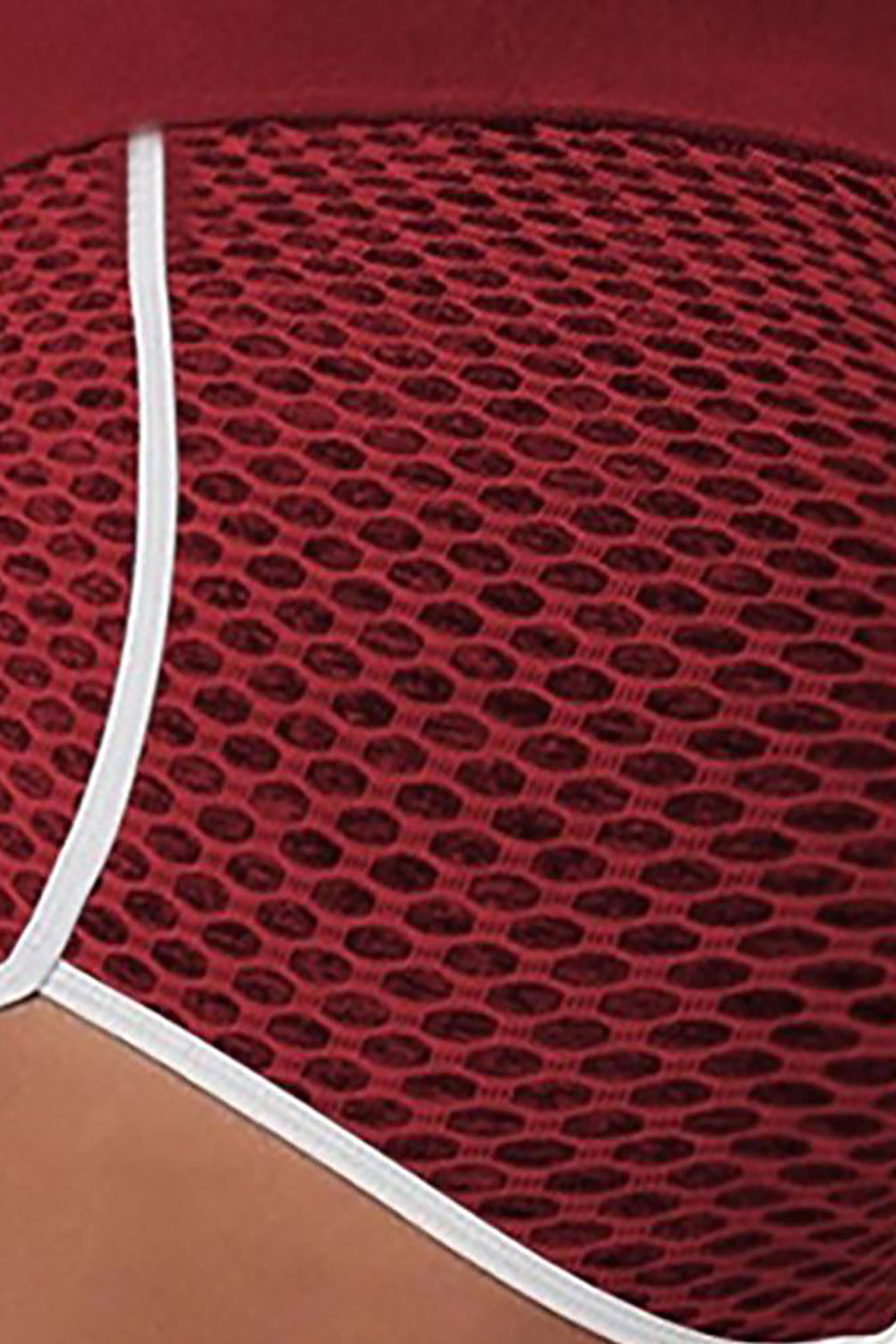 Burgundy High Waist Honeycomb Contrast Stripes Butt Lifting Yoga Shorts