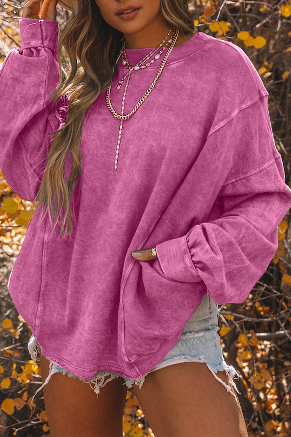 Rose Exposed Seam Twist Open Back Oversized Sweatshirt