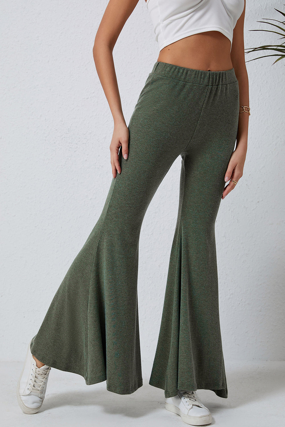 Green High Waist Fit and Flare Pants