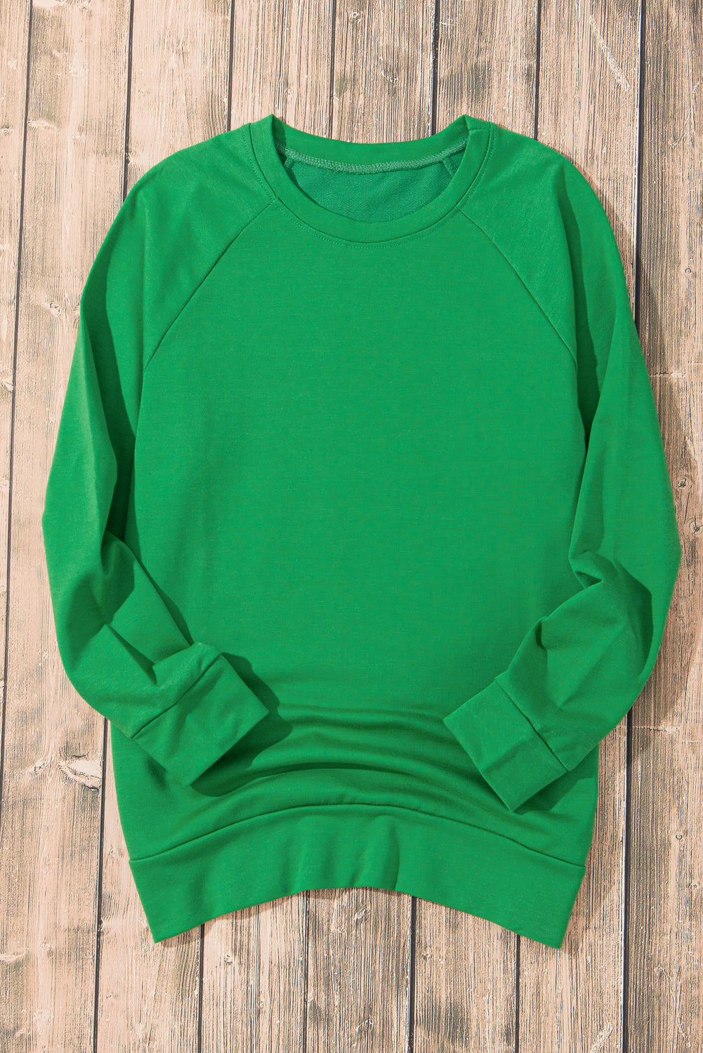 Green Solid Round Neck Raglan Sleeve Sweatshirt