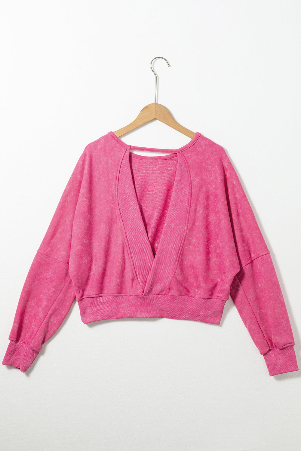 Rose Acid Wash V-shape Open Back Sweatshirt