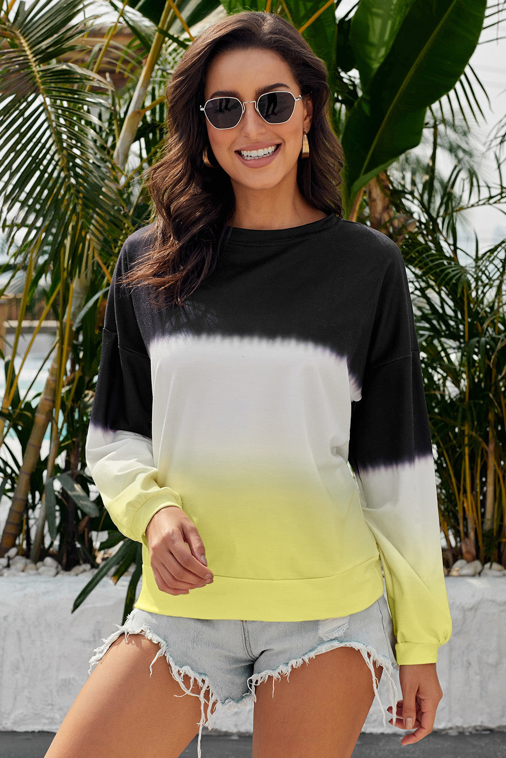 Black Color Block Tie Dye Pullover Sweatshirt