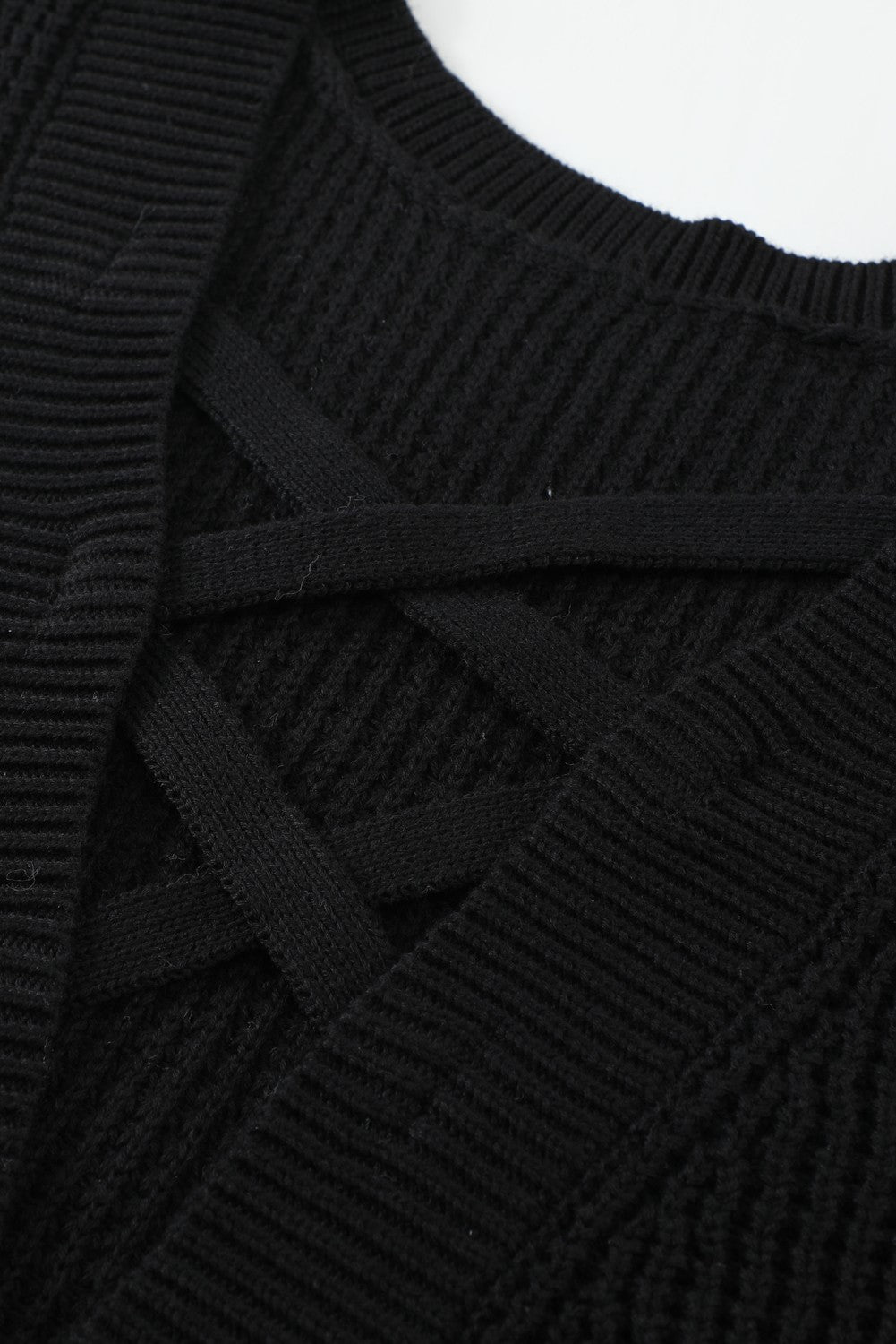 Black Cross Back Hollow-out Sweater