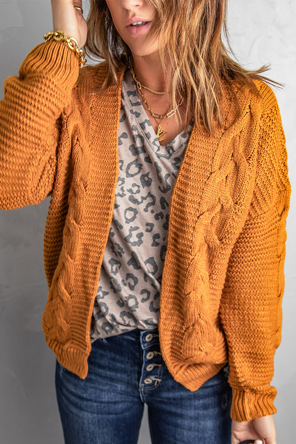 Khaki Chunky Wide Long Sleeve Knit Cardigan