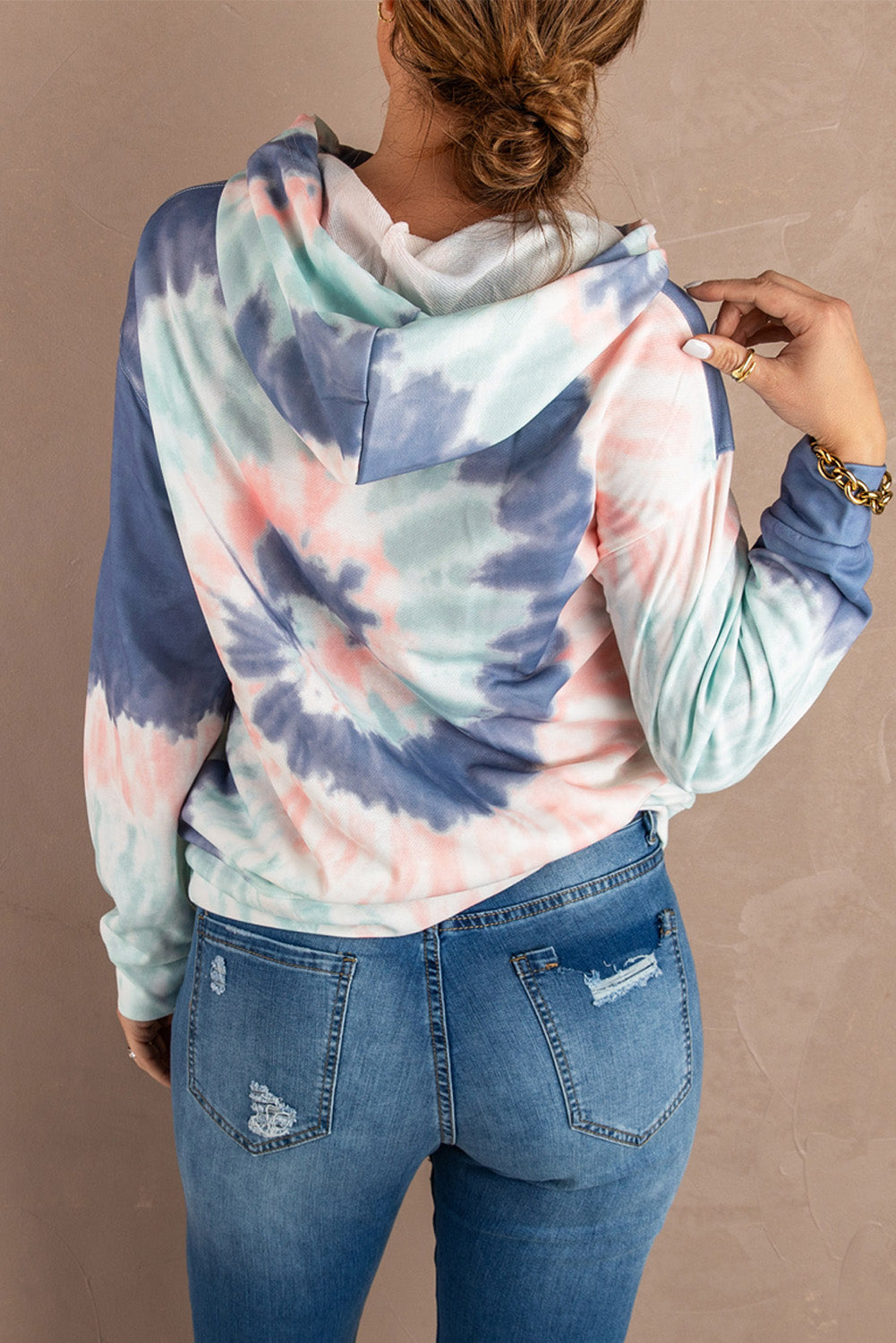 Multicolor Tie-dye Print Pullover Hoodie