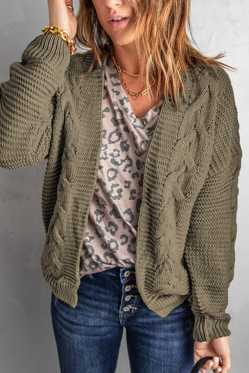 Olive Chunky Wide Long Sleeve Knit Cardigan