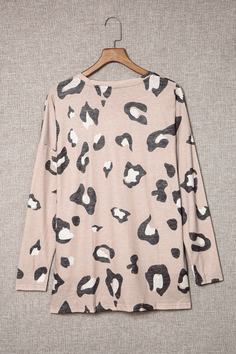 Khaki Leopard V Neck Drop Shoulder Long Sleeve Top