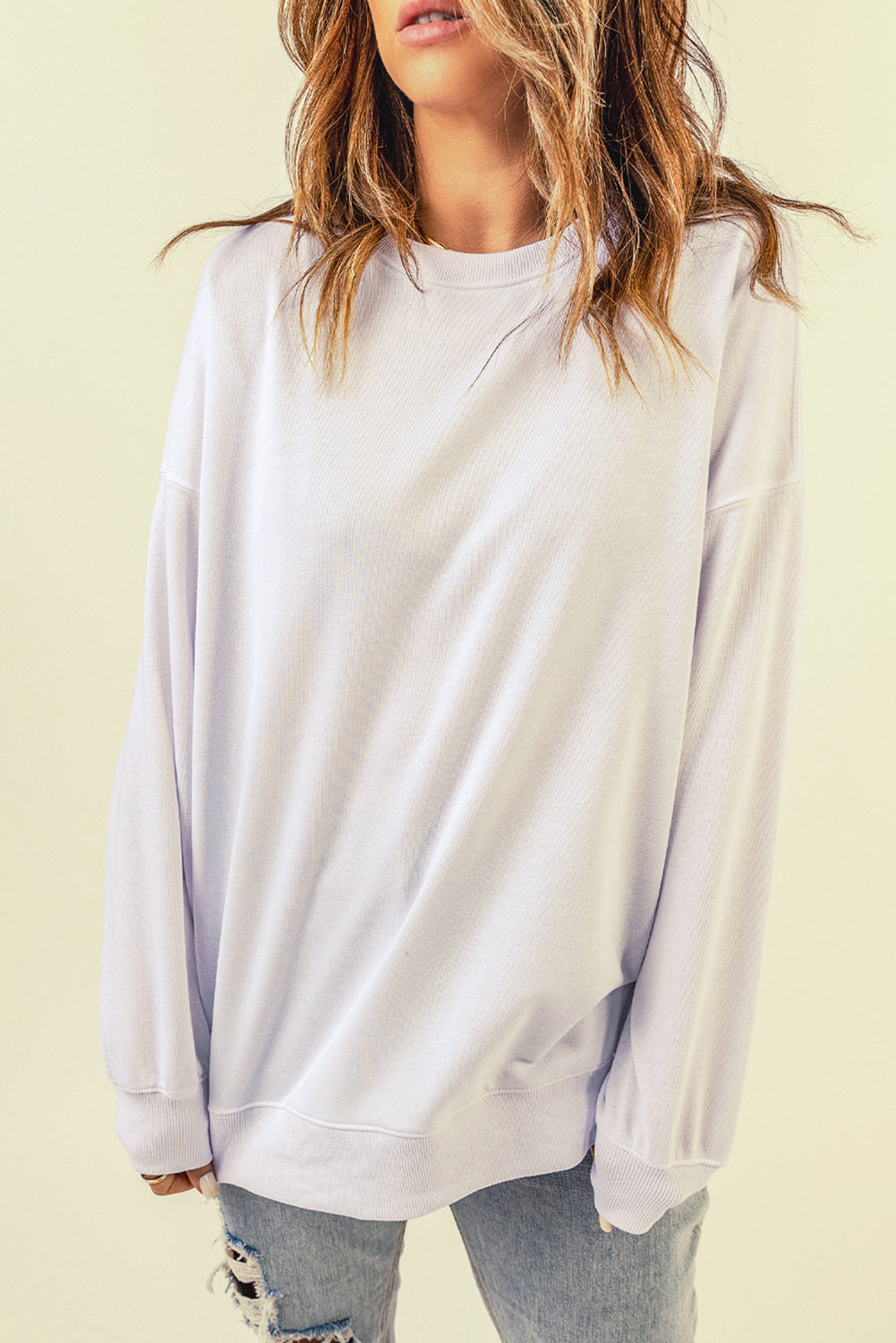 White Oversized Solid Drop Shoulder Sweatshirt