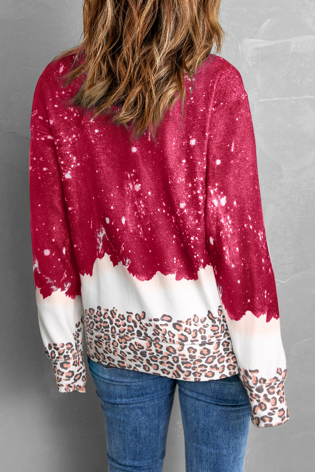 Fiery Red Leopard Bleached Pullover Sweatshirt