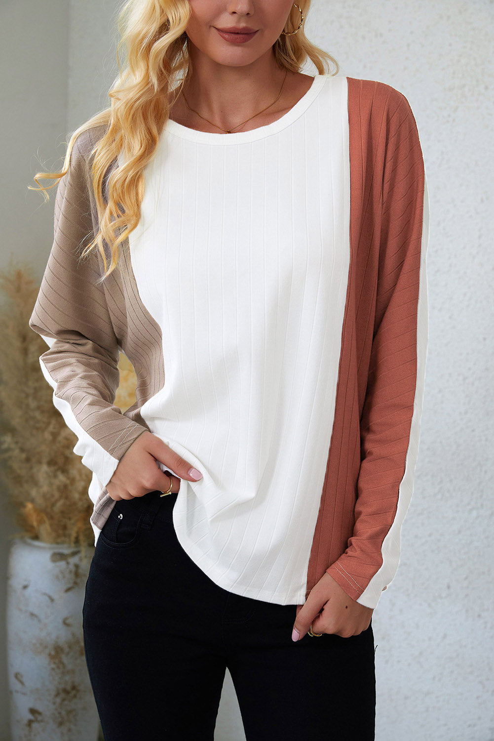 Apricot Colorblock Dolman Knit Top