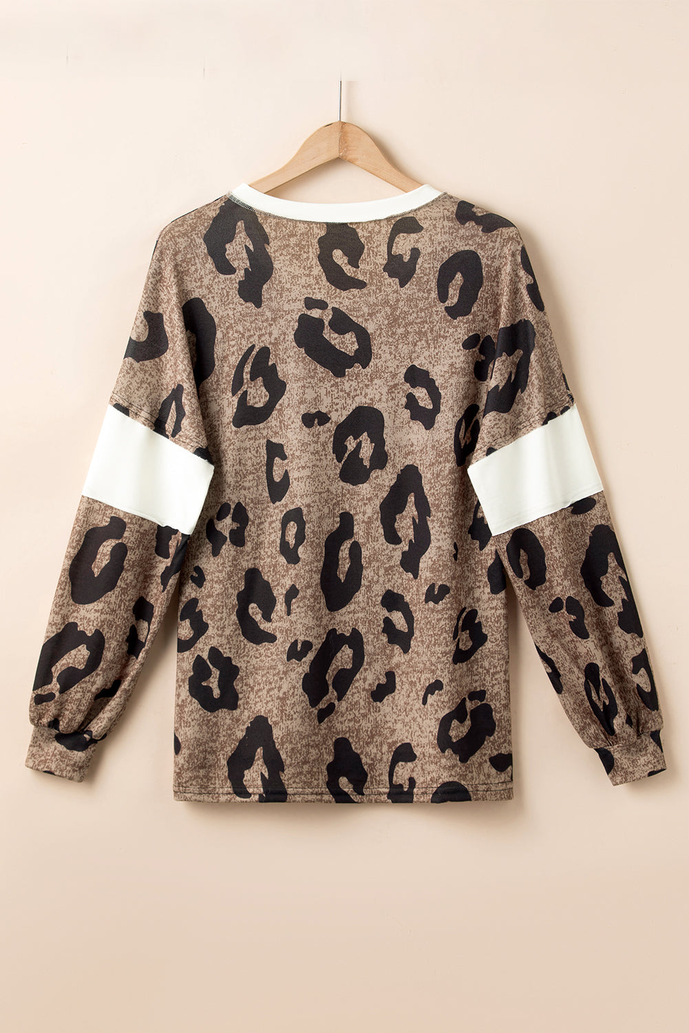 Multicolor Contrast V Neck Drop Shoulder Leopard Top