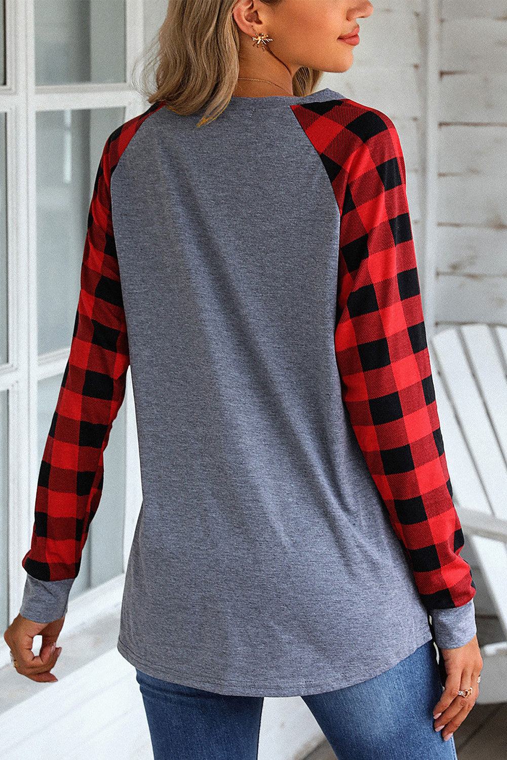 Fiery Red Plaid Raglan Long Sleeve Top