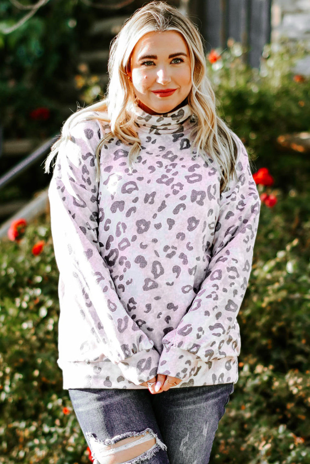 Leopard Print Brushed Fleece Cowl Neck Plus Size Top – Emmeline's