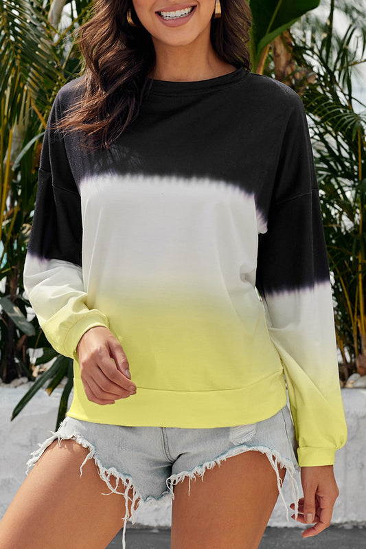 Black Color Block Tie Dye Pullover Sweatshirt