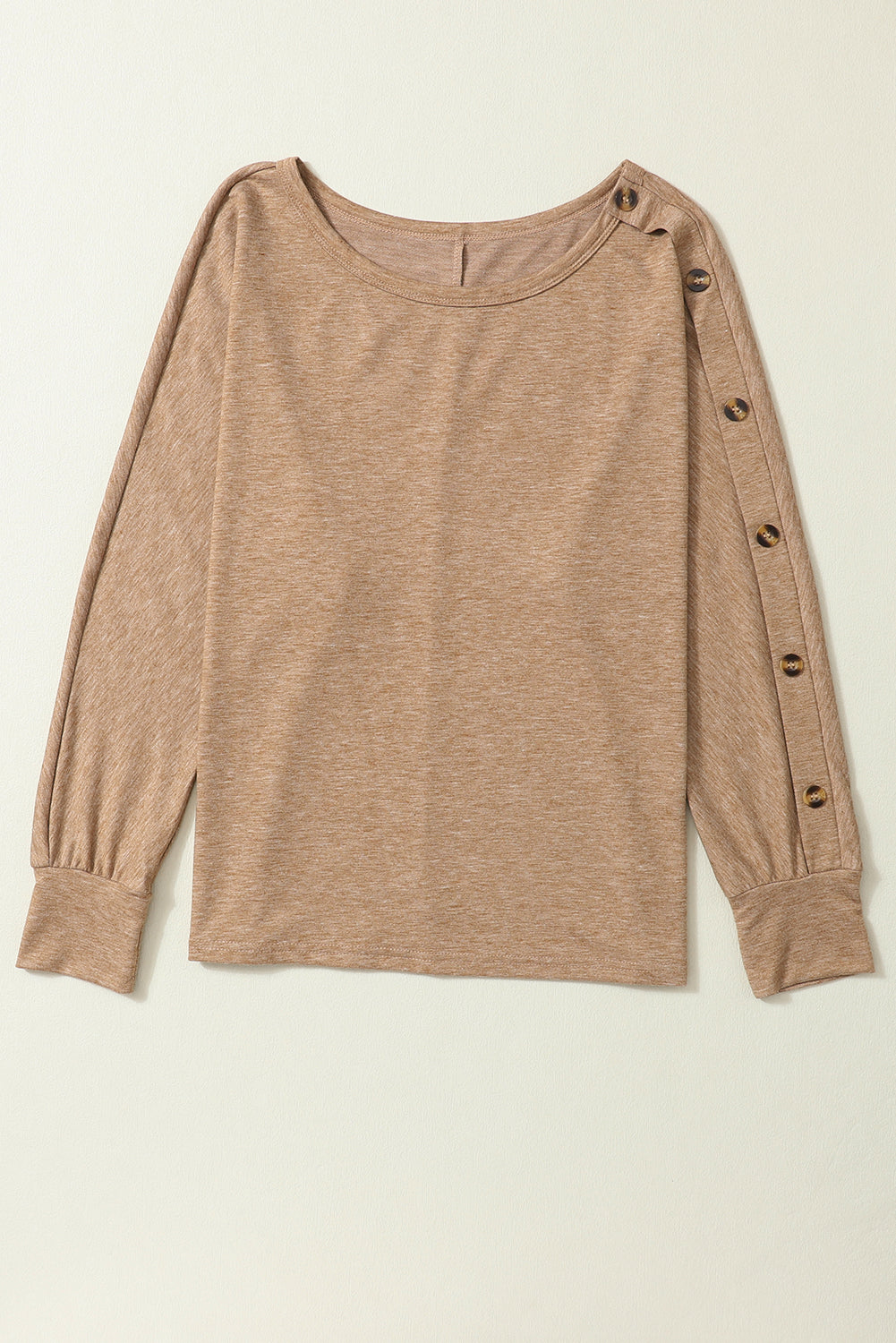 Khaki Solid Color Button Decor Dolman Sleeve Top