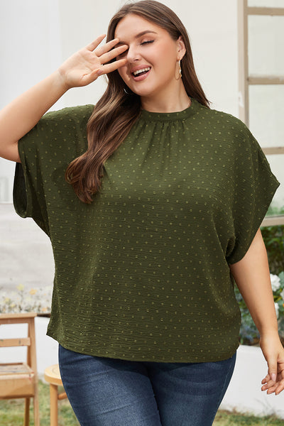 Moss Green Plus Size Swiss Dot Mock Neck Tied Nape Top – Emmeline's Fashion