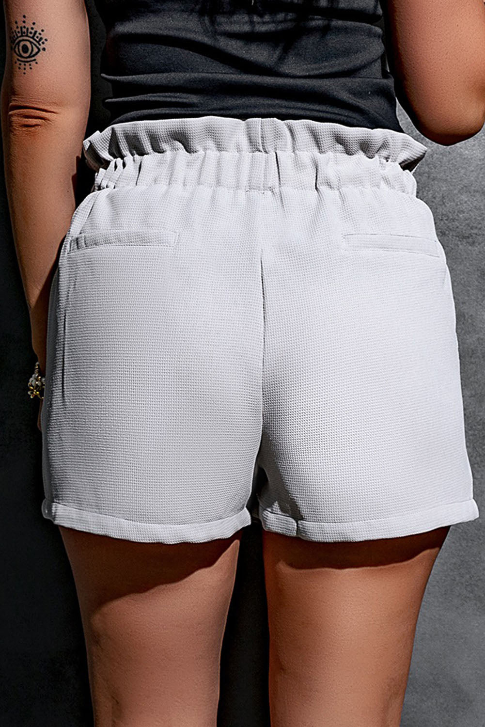 Gray Linen Mix Paper Bag Shorts