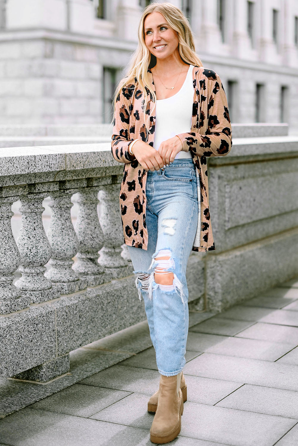 Leopard Printed Open Front Cardigan