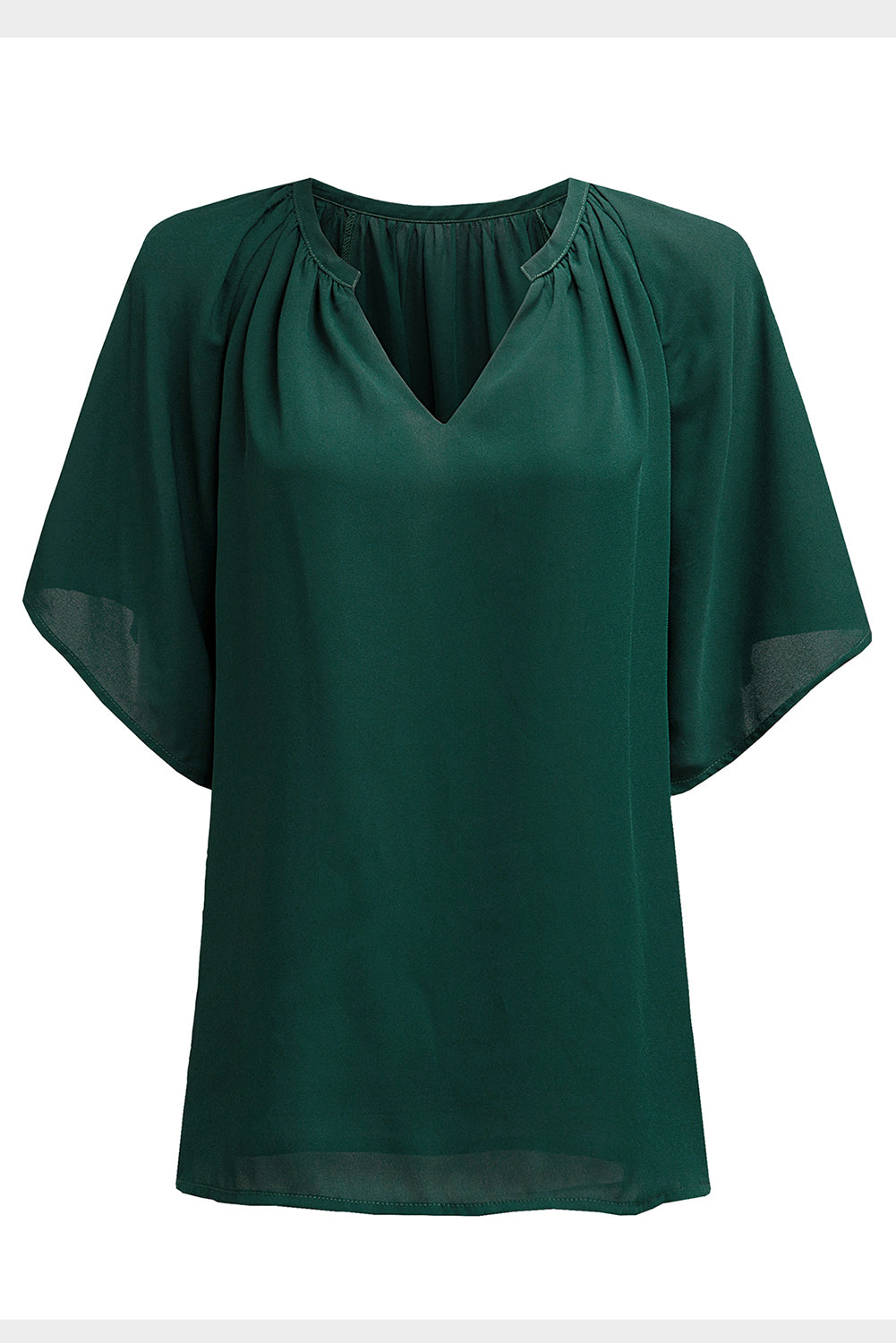 Green Split Neck Pleated Loose Top