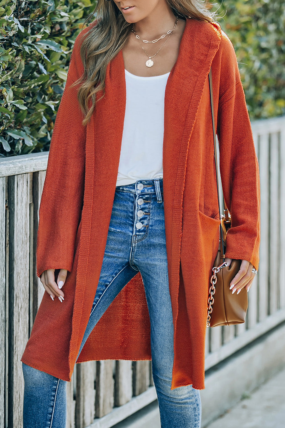 Brown Black/Gray/Brown Open Front Hooded Sweater Cardigan