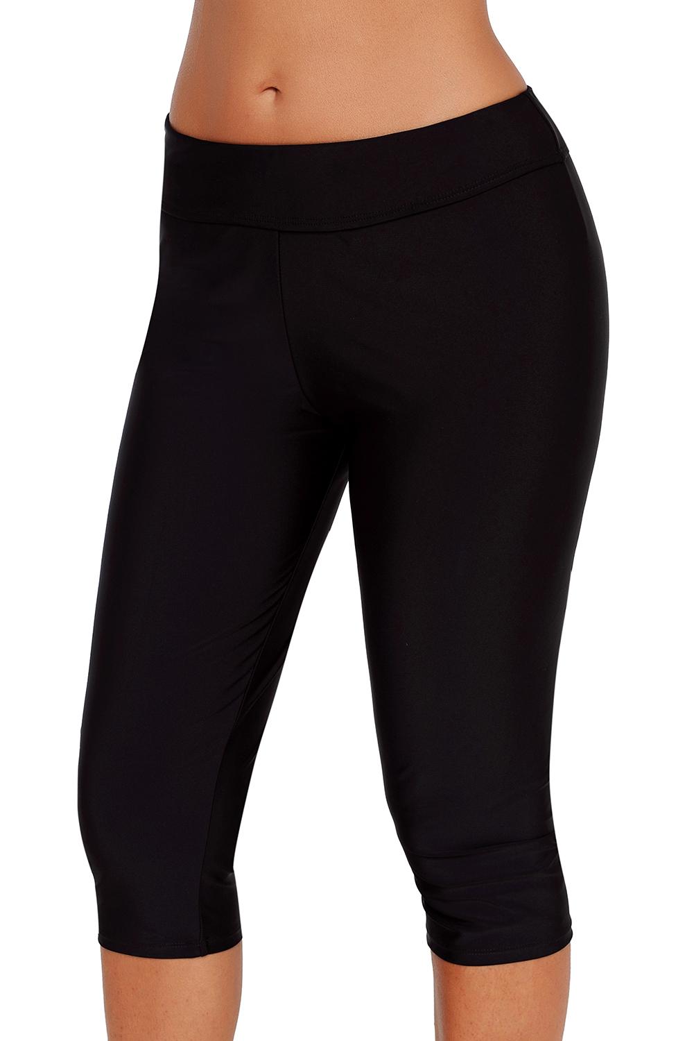 Black Mid Waist Crop Swim Leggings