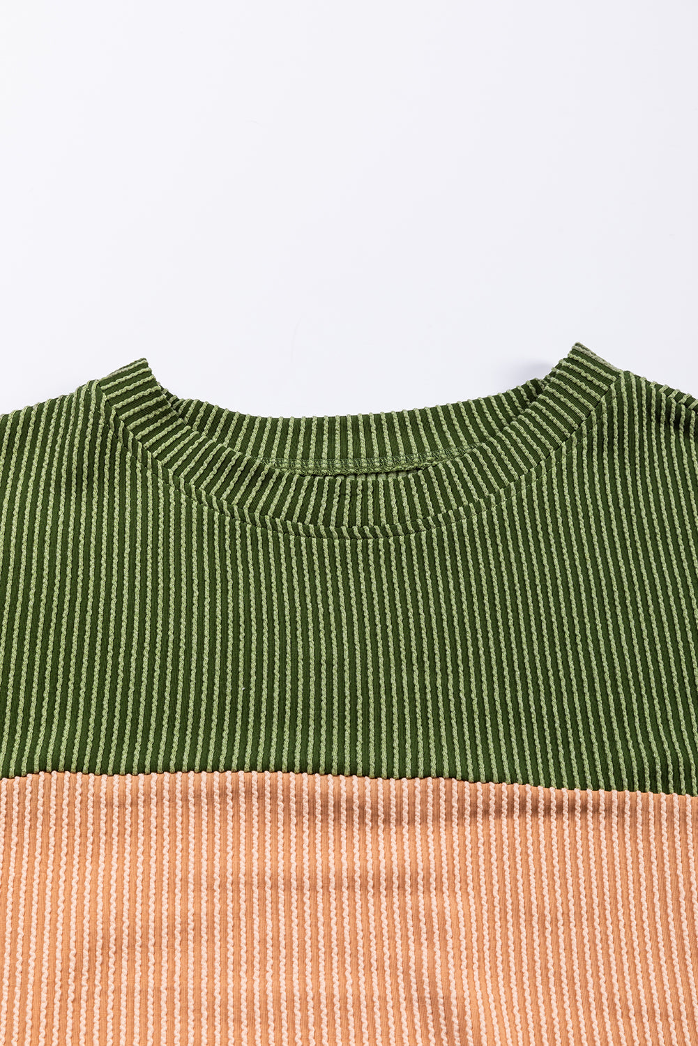 Green Color Block Long Sleeve Ribbed Loose Top