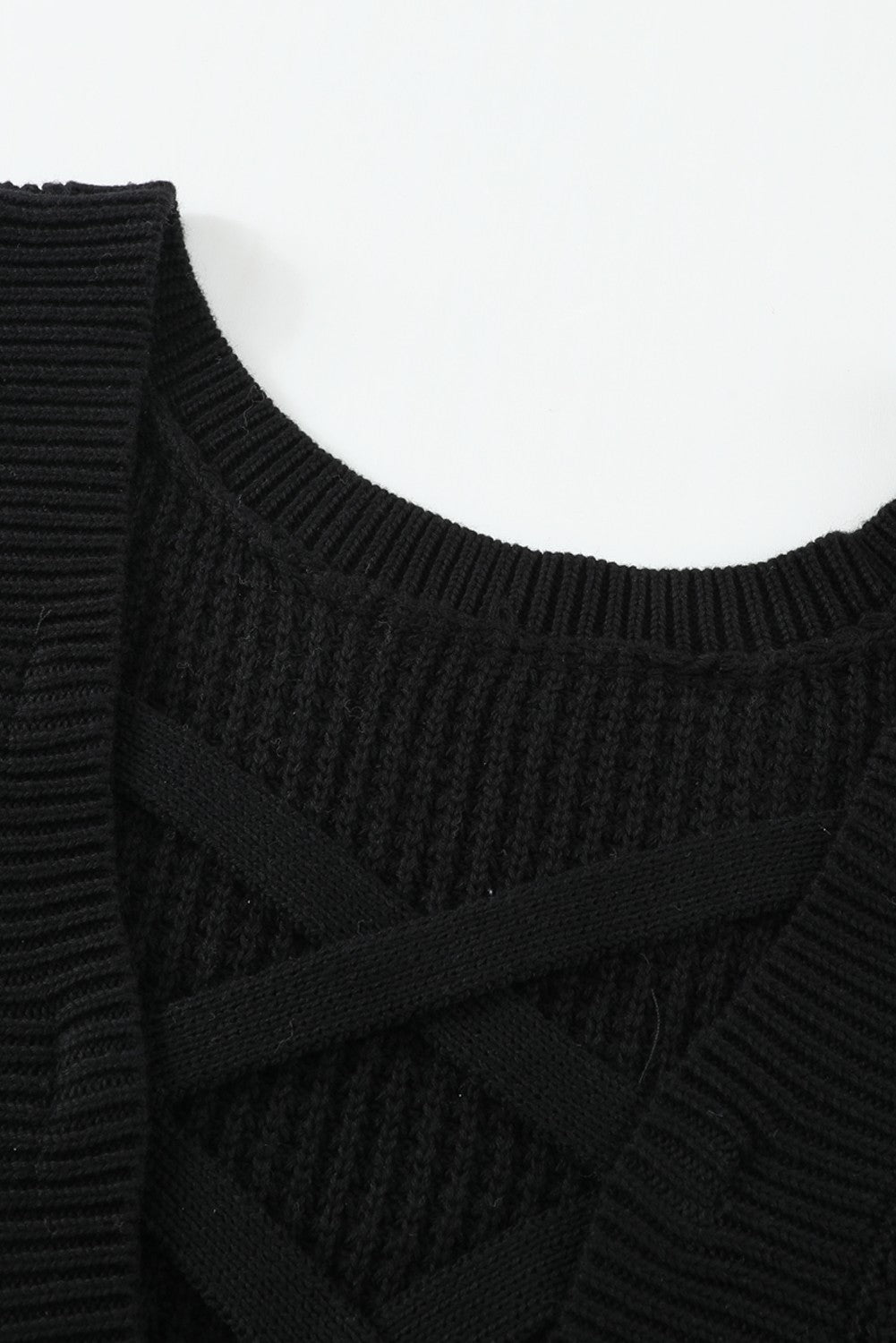 Black Cross Back Hollow-out Sweater